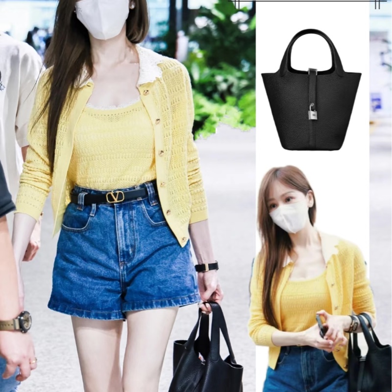 極新HERMES黑色金釦18cm Picotin89黑Noir小水桶包-19