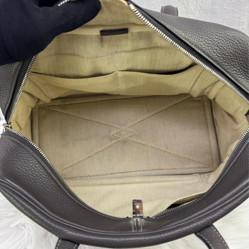 HERMES Clemence皮革Victoria 35銀扣灰色-1