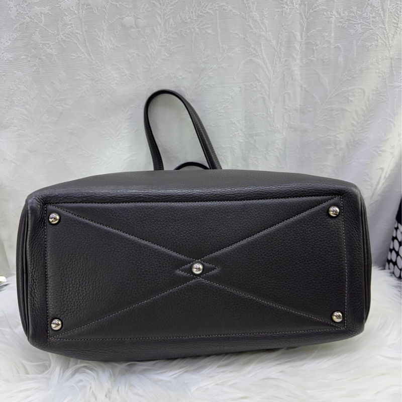 HERMES Clemence皮革Victoria 35銀扣灰色-2