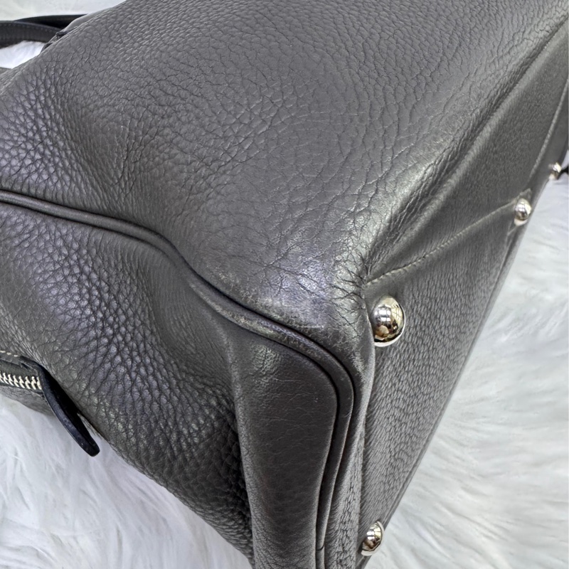 HERMES Clemence皮革Victoria 35銀扣灰色-3