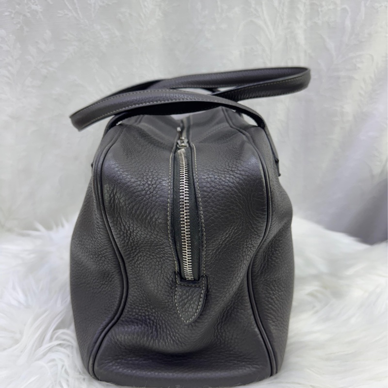 HERMES Clemence皮革Victoria 35銀扣灰色-5