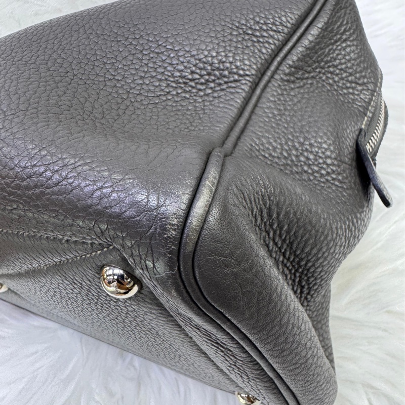 HERMES Clemence皮革Victoria 35銀扣灰色-6