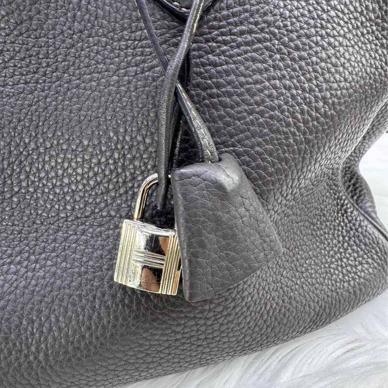 HERMES Clemence皮革Victoria 35銀扣灰色-7