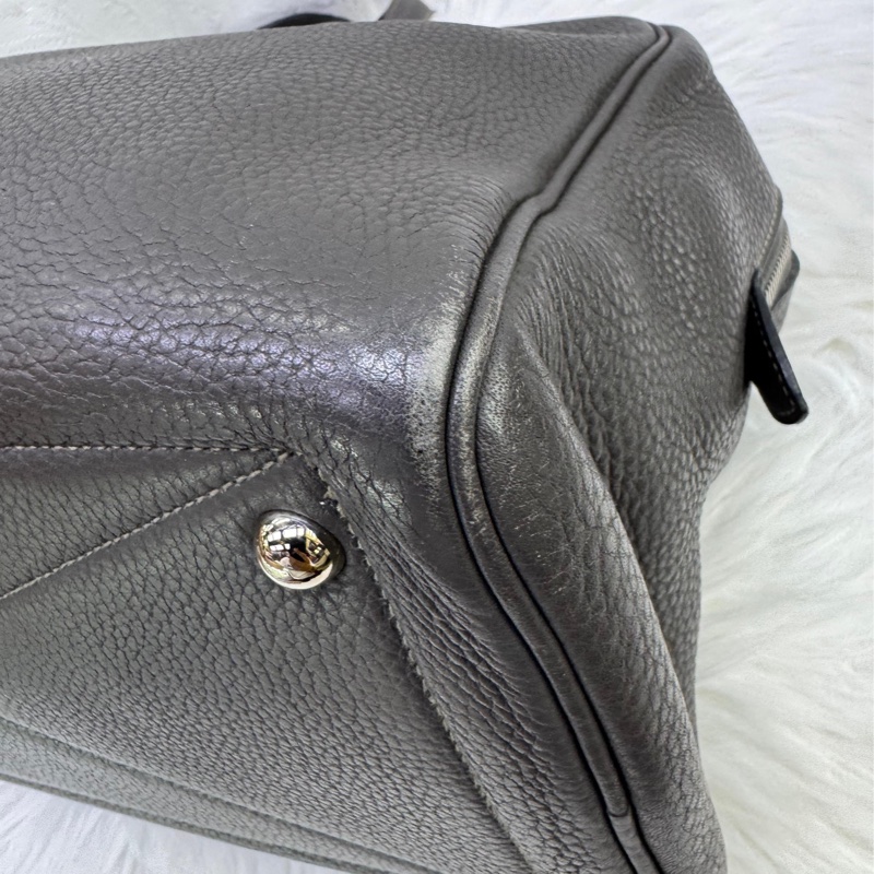 HERMES Clemence皮革Victoria 35銀扣灰色-10