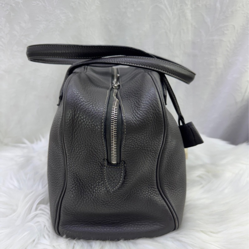 HERMES Clemence皮革Victoria 35銀扣灰色-12