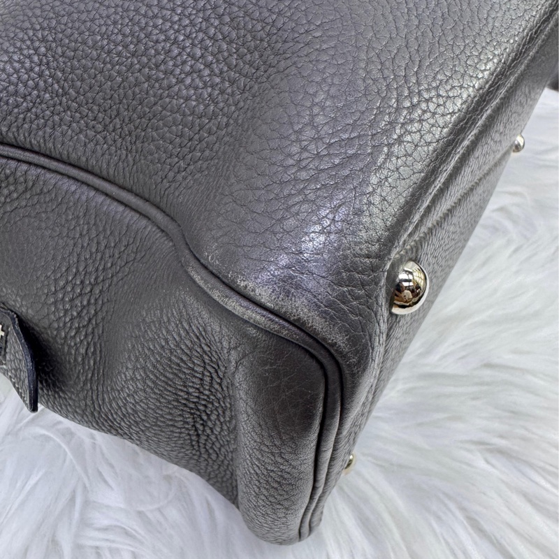 HERMES Clemence皮革Victoria 35銀扣灰色-13