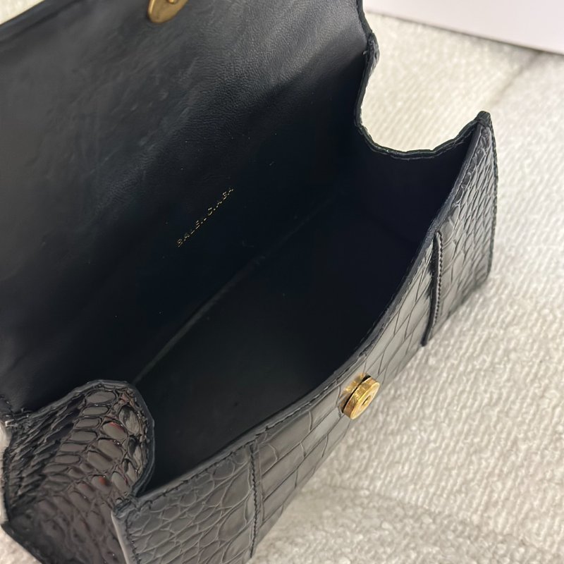 Balenciaga 閃亮小牛皮鱷魚壓紋沙漏包 - XS黑金-5
