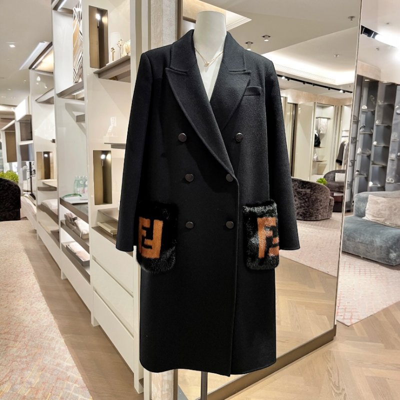 🎉新品好折扣✨Fendi 女款 FF8948 貂毛皮草口袋配刷毛羊毛大衣 EU40S-M/42M-L(兩款尺寸可選)-2