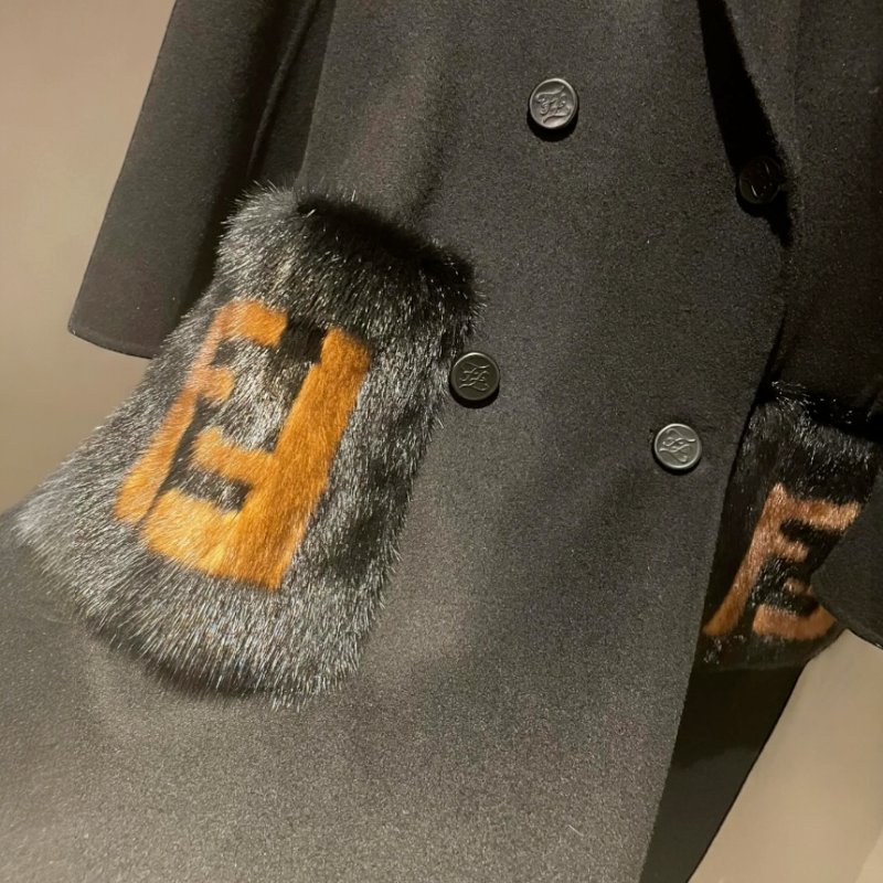 🎉新品好折扣✨Fendi 女款 FF8948 貂毛皮草口袋配刷毛羊毛大衣 EU40S-M/42M-L(兩款尺寸可選)-4