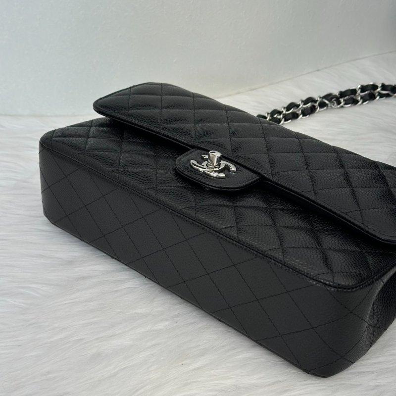 CHANEL 經典口蓋包 CF25 - 粒面牛皮黑銀-4