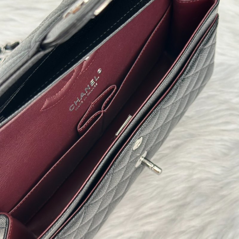 CHANEL 經典口蓋包 CF25 - 粒面牛皮黑銀-5