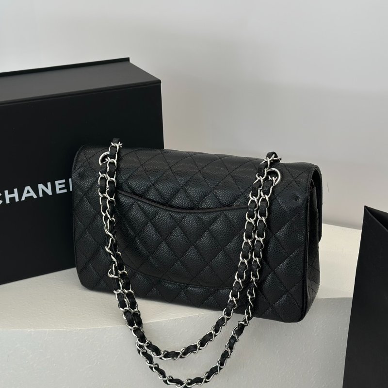 CHANEL 經典口蓋包 CF25 - 粒面牛皮黑銀-6