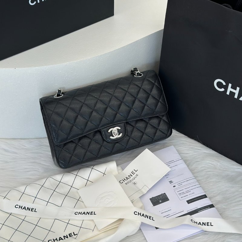 CHANEL 經典口蓋包 CF25 - 粒面牛皮黑銀-7