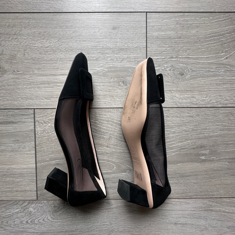 ROGER VIVIER 九成新 黑色鏤空網紗絨面優雅高跟鞋(37.5)-1