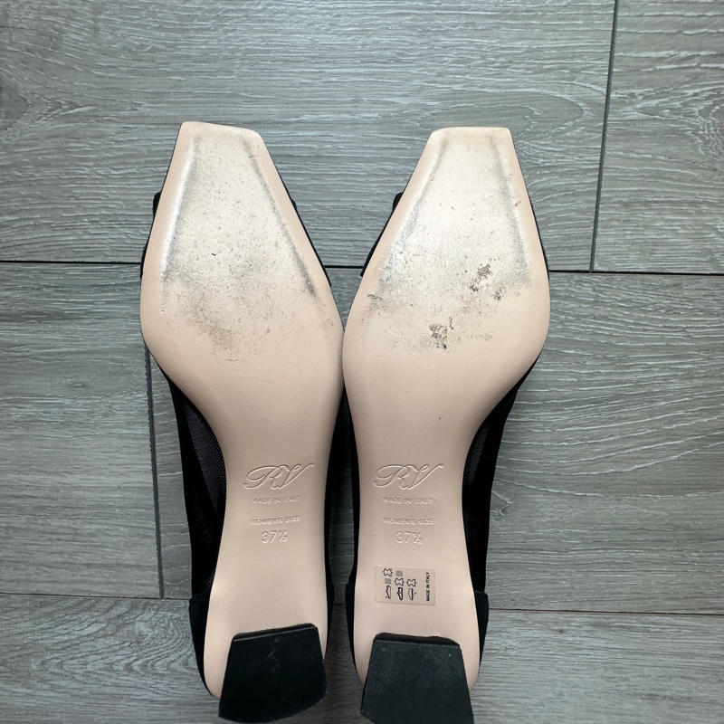 ROGER VIVIER 九成新 黑色鏤空網紗絨面優雅高跟鞋(37.5)-11