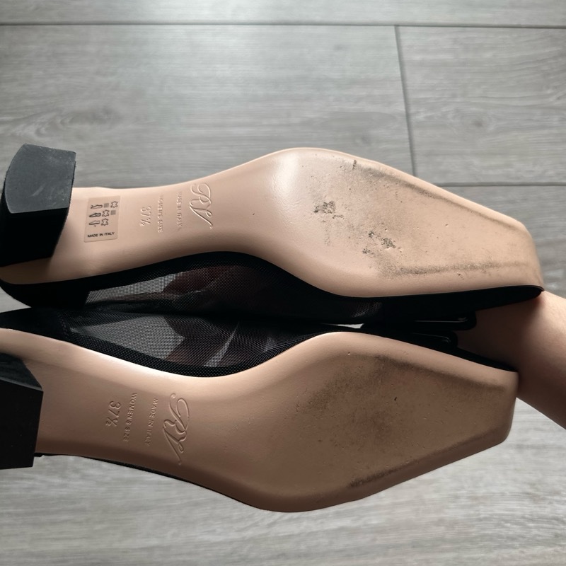 ROGER VIVIER 九成新 黑色鏤空網紗絨面優雅高跟鞋(37.5)-17