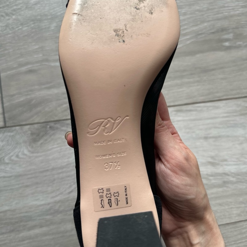 ROGER VIVIER 九成新 黑色鏤空網紗絨面優雅高跟鞋(37.5)-18