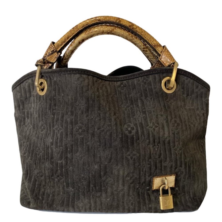 LOUIS VUITTON 2008秋冬走秀限量款稀有蟒蛇皮絨面皮革手提包M95811-0