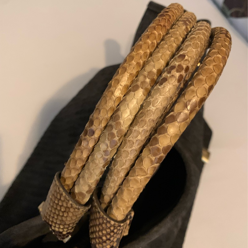 LOUIS VUITTON 2008秋冬走秀限量款稀有蟒蛇皮絨面皮革手提包M95811-28