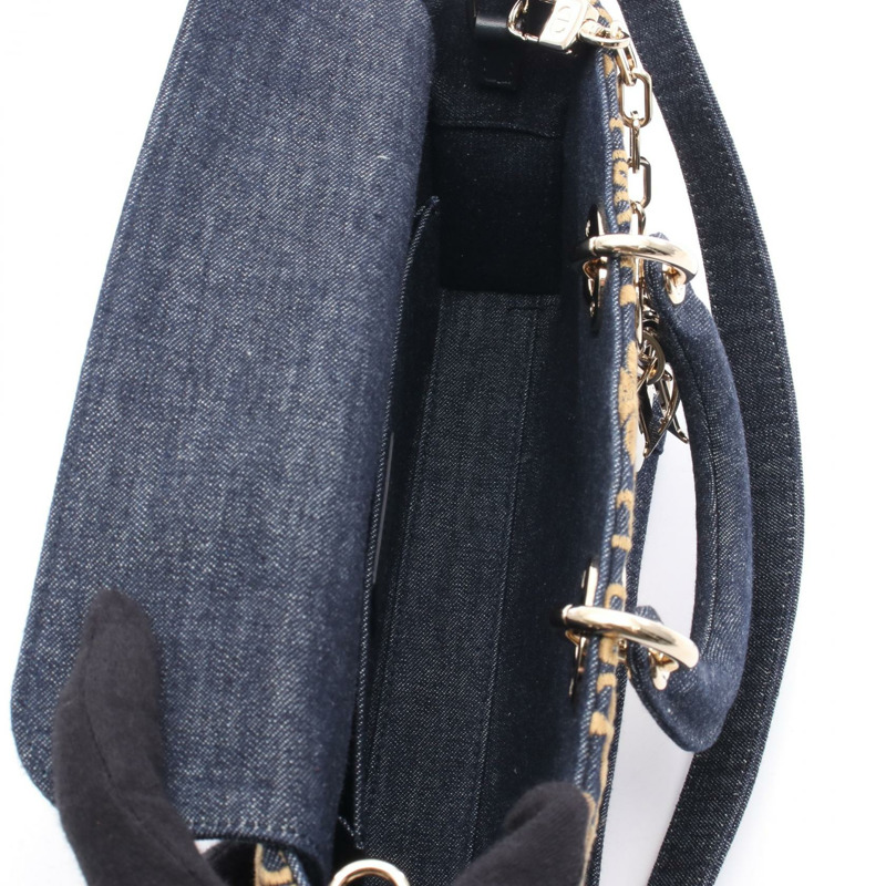 Christian Dior Lady D-Joy 中單肩包 牛仔布 海軍藍 棕色 二手 女款-2