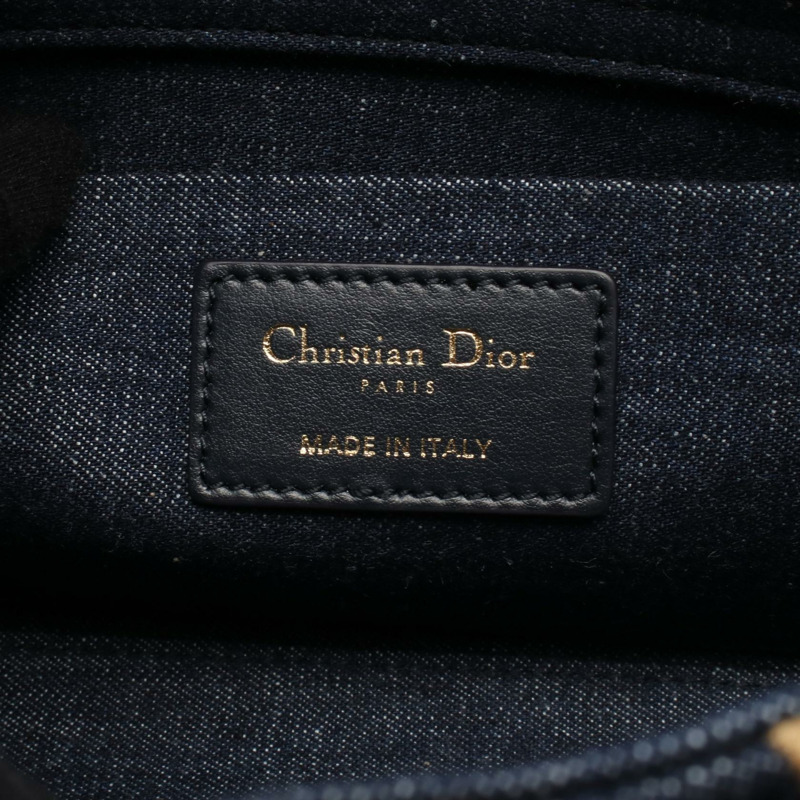 Christian Dior Lady D-Joy 中單肩包 牛仔布 海軍藍 棕色 二手 女款-3