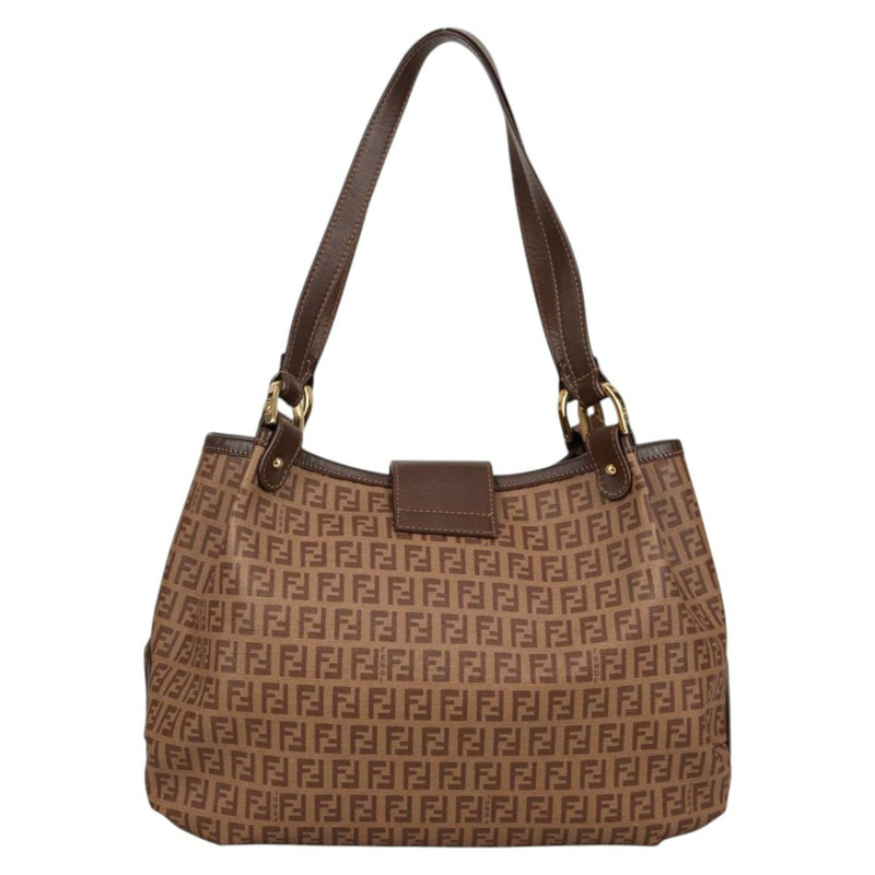 【日本直送】FENDI Zucchino 帆布 Mamma Baguette 單肩包 PVC 米金色 正品 135115A-1