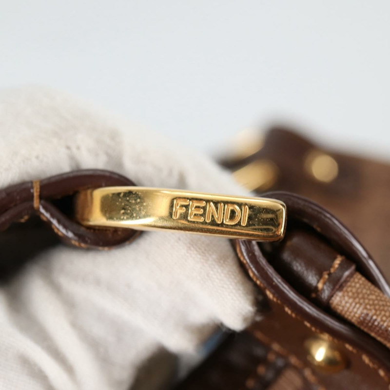【日本直送】FENDI Zucchino 帆布 Mamma Baguette 單肩包 PVC 米金色 正品 135115A-8