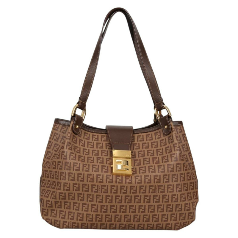 【日本直送】FENDI Zucchino 帆布 Mamma Baguette 單肩包 PVC 米金色 正品 135115A-12