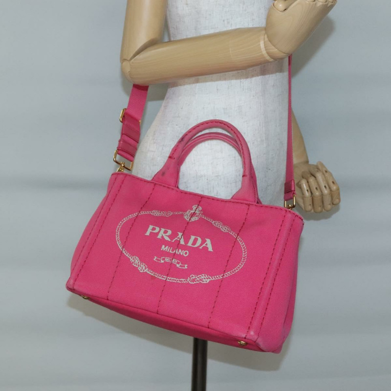 【日本直送】PRADA Canapa PM 手袋帆布粉紅金色正品 140634-24
