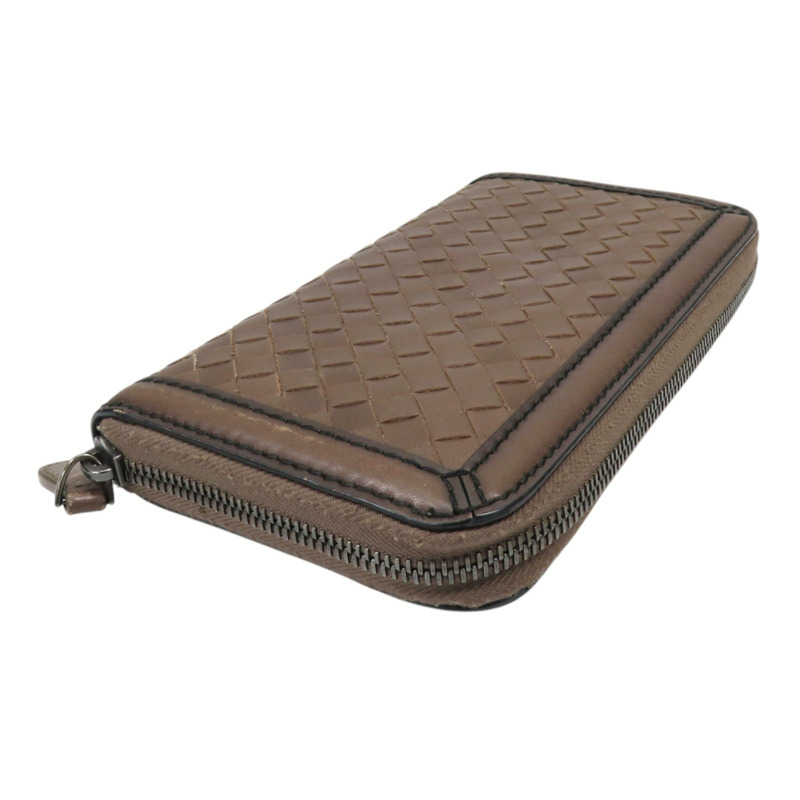 棕色 編織皮革 ZIP 拉鍊長夾-2