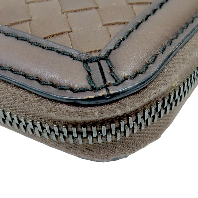 棕色 編織皮革 ZIP 拉鍊長夾-12