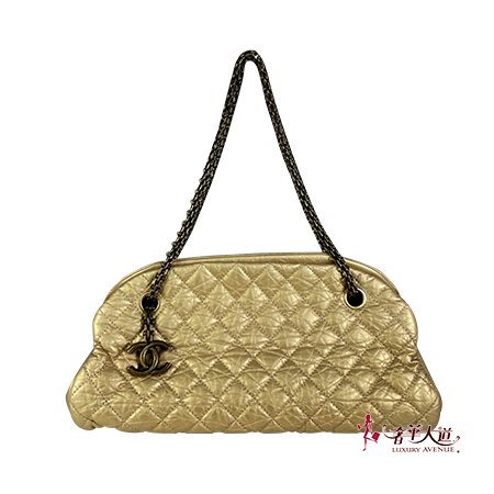 【CH0621】CHANEL金色牛皮菱格紋復古金鏈帶仕女兩用包(小)-0