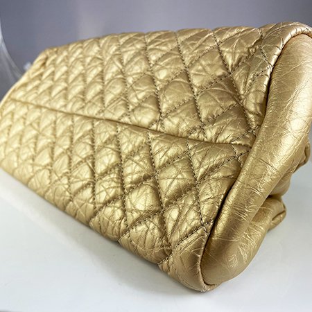 【CH0621】CHANEL金色牛皮菱格紋復古金鏈帶仕女兩用包(小)-3