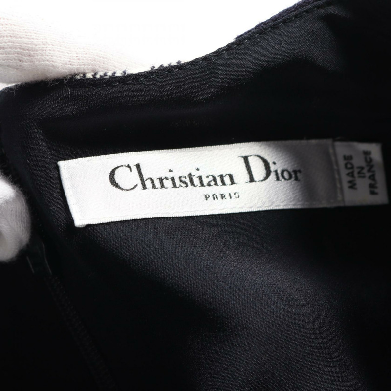 Christian Dior 無袖束帶洋裝 141D05A1342 羊毛海軍藍白色 #F34 二手 CD-2