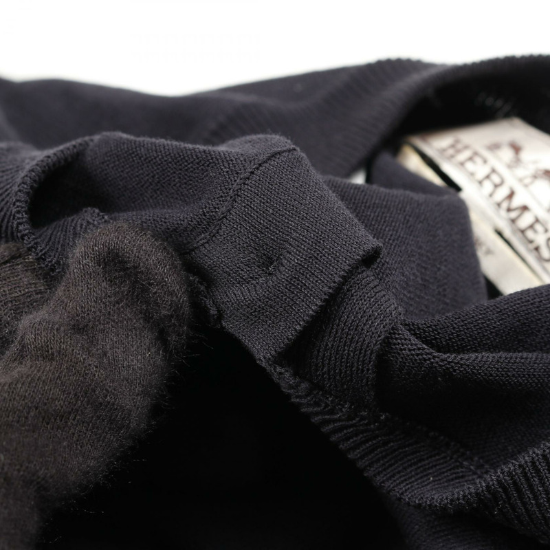 愛馬仕針織衫短袖上衣，棉質，海軍藍/米色，二手男款，#L-7