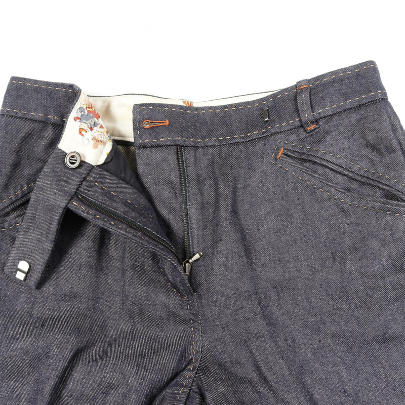 愛馬仕 CIRQUE MOLIER 系列連結牛仔褲，絲質布料，海軍藍，二手女款 #38-4