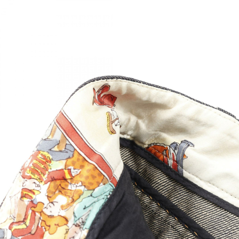 愛馬仕 CIRQUE MOLIER 系列連結牛仔褲，絲質布料，海軍藍，二手女款 #38-6