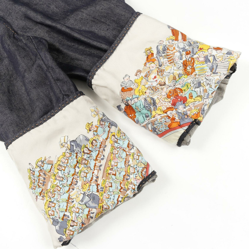 愛馬仕 CIRQUE MOLIER 系列連結牛仔褲，絲質布料，海軍藍，二手女款 #38-7