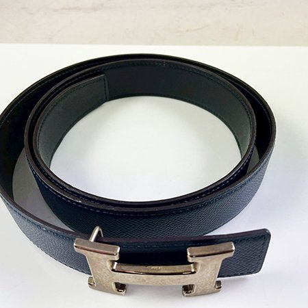 【H0378】HERMES藍黑色牛皮H LOGO 皮帶 3CM 95CM-1