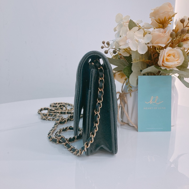 MS0316  香奈兒 水鑽 琺瑯 大CC Logo 鏈條銀包 黑金Chanel Crystal CC Logo Wallet On Chain 19cm Caviar-2