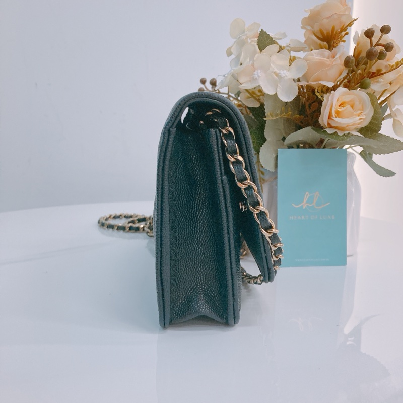 MS0316  香奈兒 水鑽 琺瑯 大CC Logo 鏈條銀包 黑金Chanel Crystal CC Logo Wallet On Chain 19cm Caviar-3