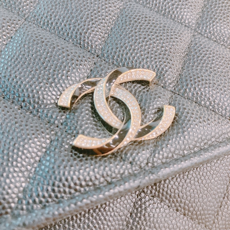 MS0316  香奈兒 水鑽 琺瑯 大CC Logo 鏈條銀包 黑金Chanel Crystal CC Logo Wallet On Chain 19cm Caviar-5