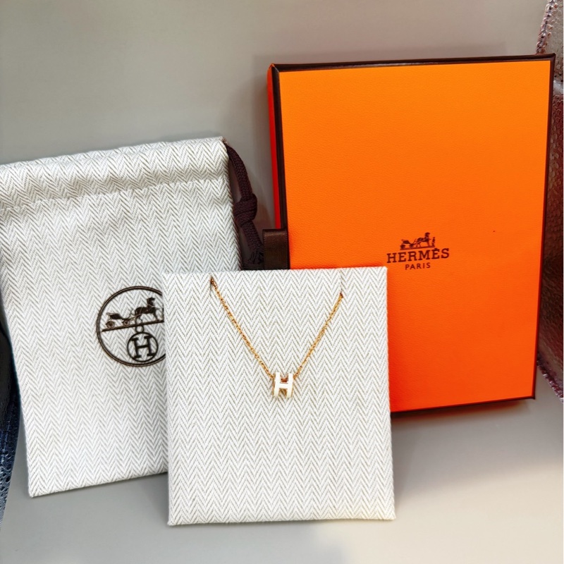 Hermes 愛馬仕 mini pop H項鍊 玫瑰金白 全新-1