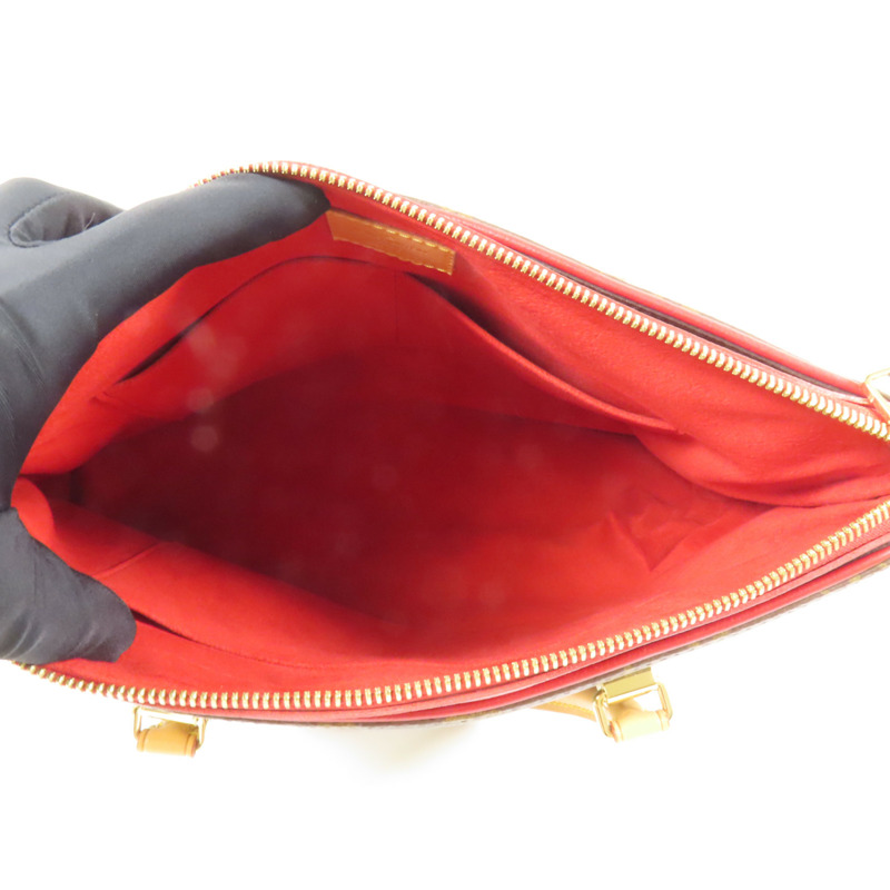 LOUIS VUITTON Monogram Pallas金扣手挽肩背兩用袋棕色/紅色-4