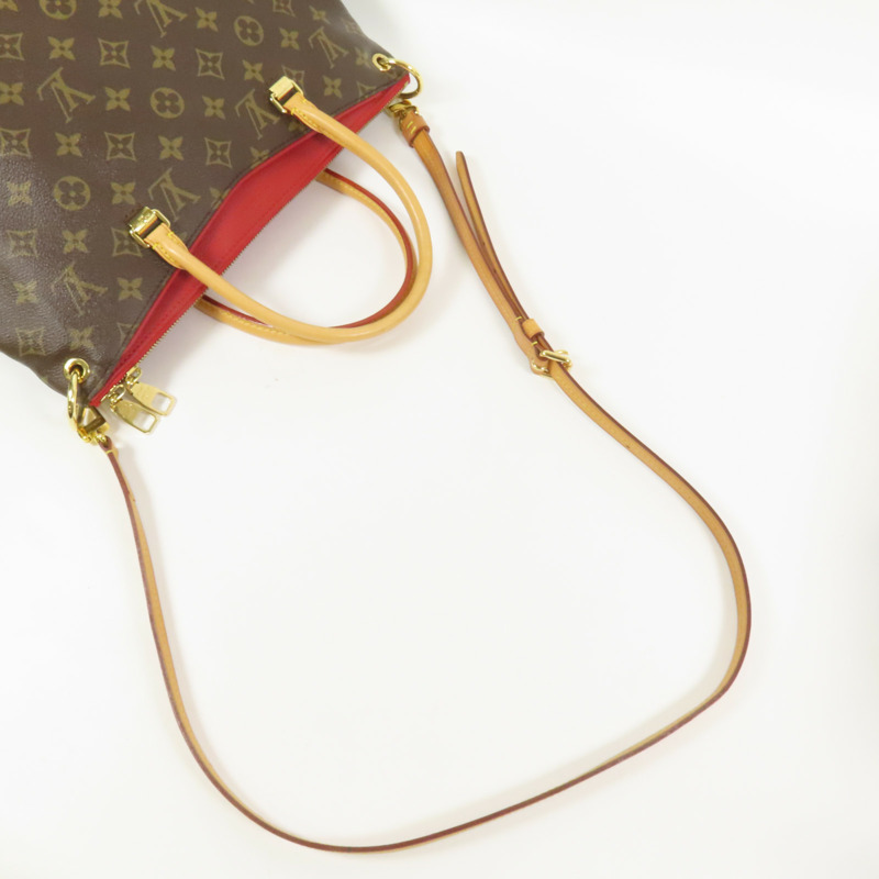 LOUIS VUITTON Monogram Pallas金扣手挽肩背兩用袋棕色/紅色-6