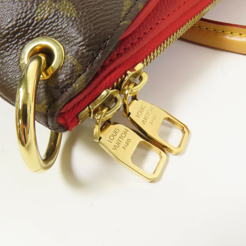 LOUIS VUITTON Monogram Pallas金扣手挽肩背兩用袋棕色/紅色-8