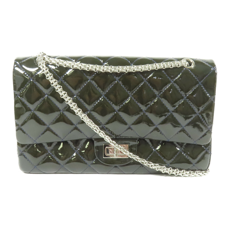 CHANEL 漆皮皮革2.55 Jumbo銀扣鏈帶肩背袋-0