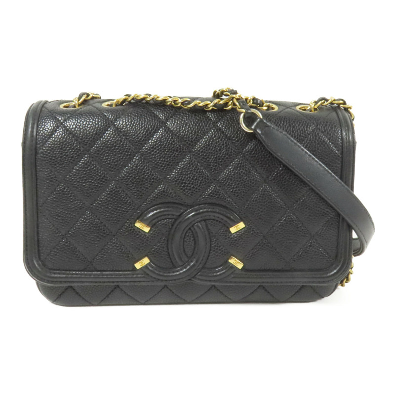 CHANEL 牛皮皮革Chain Shoulder金扣肩背袋-0