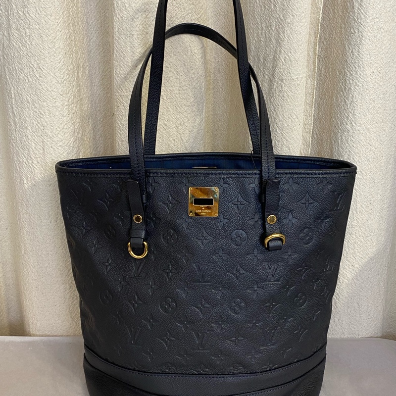 LouisVuitton 藏藍色 全皮壓紋tote包 可手提單肩-0