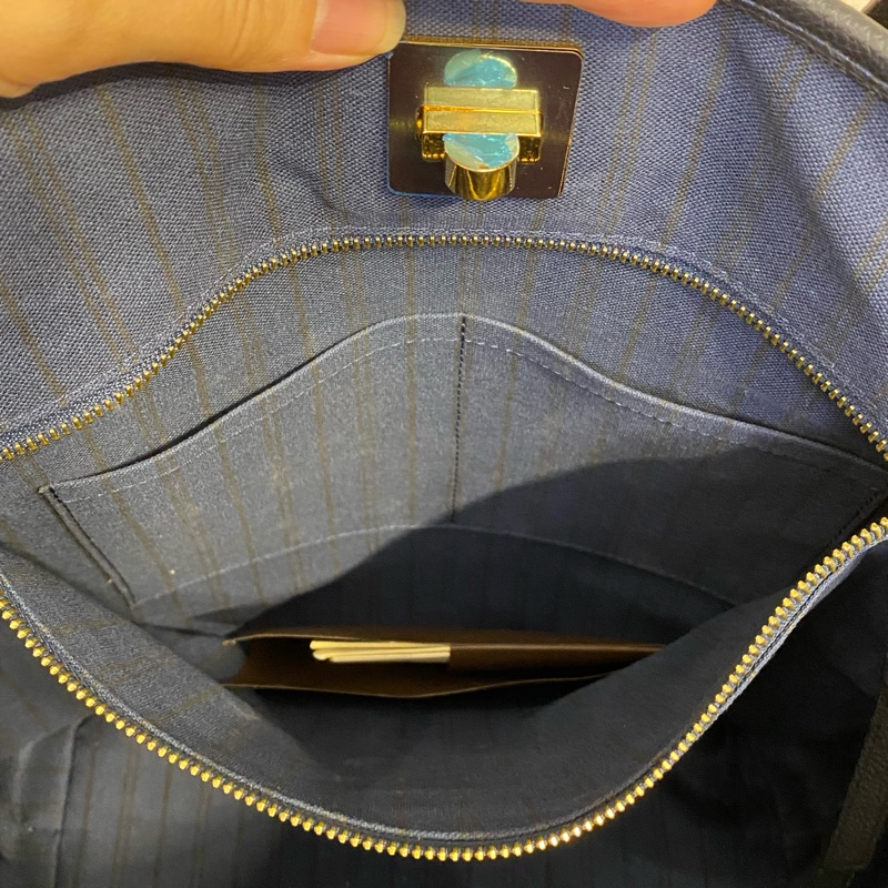 LouisVuitton 藏藍色 全皮壓紋tote包 可手提單肩-9